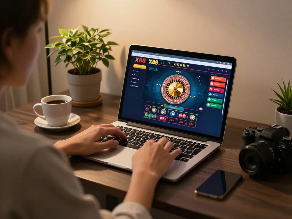 X88 user engaging in exciting online roulette gameplay at home.