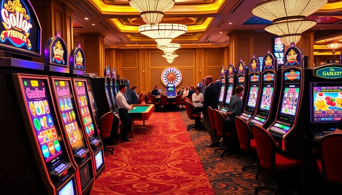Players enjoying slot gacor machines in a glamorous casino atmosphere filled with excitement.