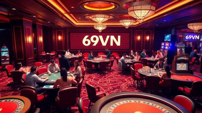 Experience the vibrant atmosphere of 69VN Casino with exciting gaming options and luxurious decor.