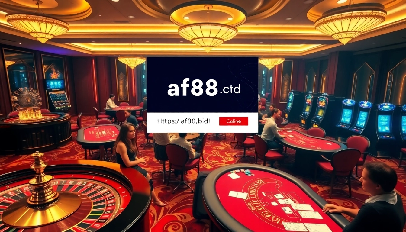 Experience the thrill of live gambling at https://af88.bid/ with stunning visuals of a vibrant casino scene.