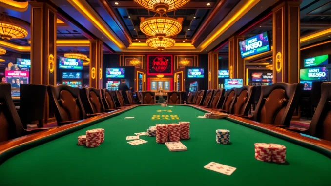 Experience the thrill of NK88 gaming with vibrant poker chips and cards at an elegant table.