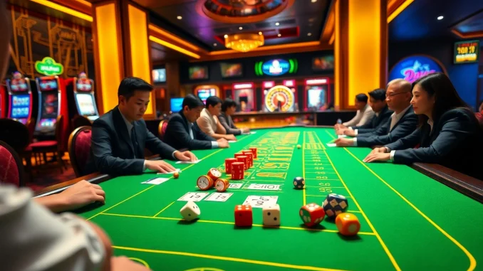 Tài xỉu MD5 players strategizing bets at an elegant casino table.