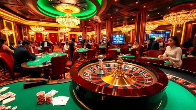 Experience thrilling gameplay at Go88's elegant casino tables with vibrant poker chips and roulette wheels.