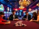 Engaged players enjoying a luxurious U888 poker game in a vibrant casino atmosphere.