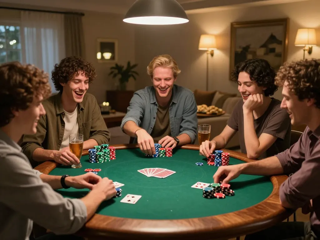 Poker night with friends showcasing strategic gameplay and chips on table focusing on dn88