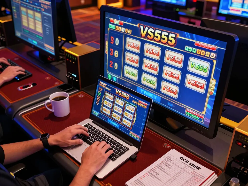Engaging online gambling action at VS555 slots on a sleek laptop screen
