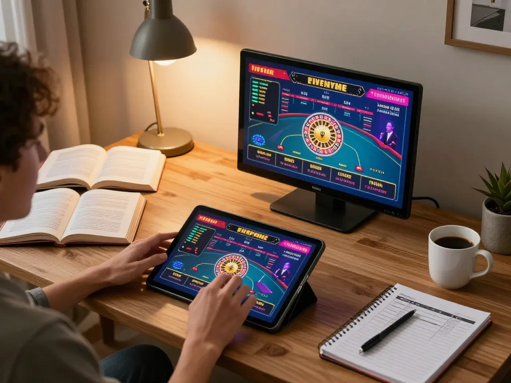 Engaging in live casino games on a tablet at home shows the strategic side of EE88 gambling.